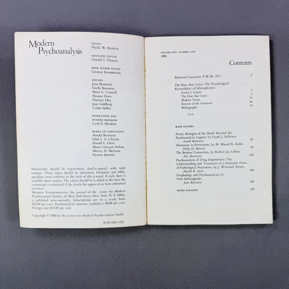 Modern Psychoanalysis Vol 5 No 1 Evelyn Liegner SoftBook 1980 Psychology Journal